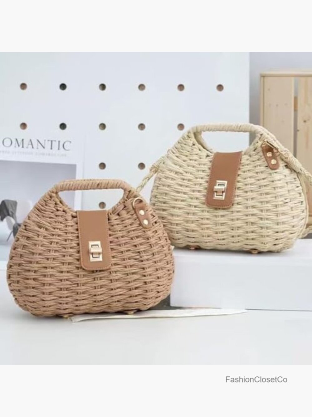 Straw Crossbody Bag Boho Summer Beach Basket Purse Woven Wicker Shoulder Handbag - Picture 3 of 6